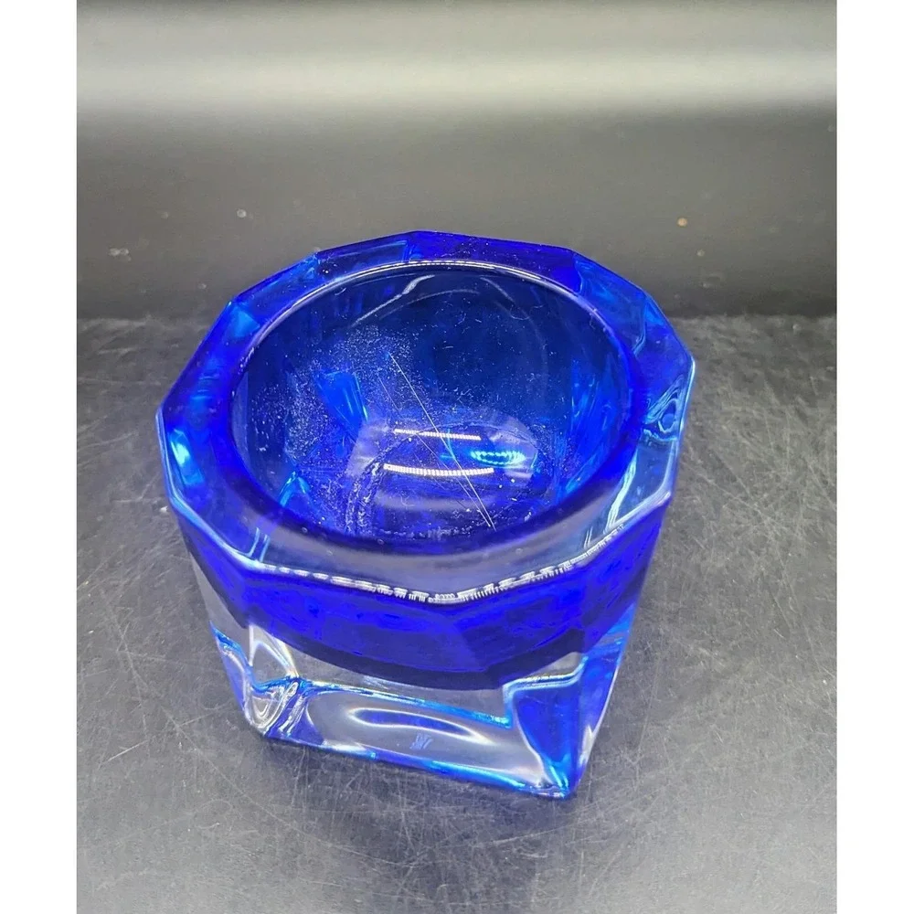 J G Durand Crystal Double Cased Cobalt to Clear Votive Tealight Holder Signed